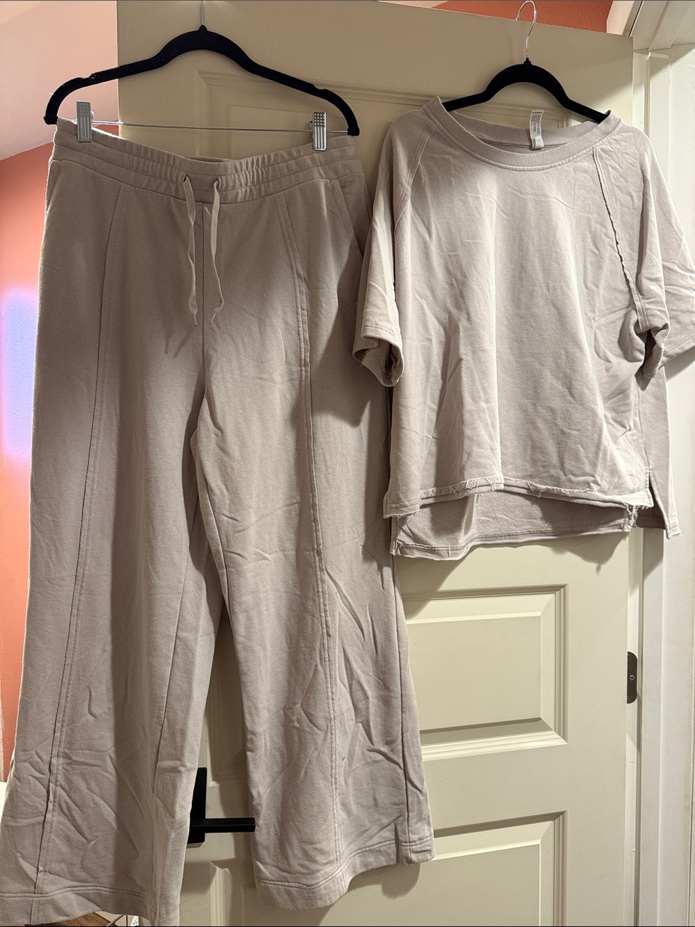 Yogalicious Wide-Leg Lounge Pants & Relaxed Tee in Light Taupe